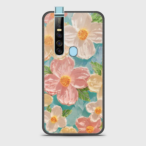 Tecno Camon 15 Premier Cover - Floral Series - Design 16 - Cyan & Pink - HQ Ultra Shine Premium Infinity Glass Soft Silicon Borders Case