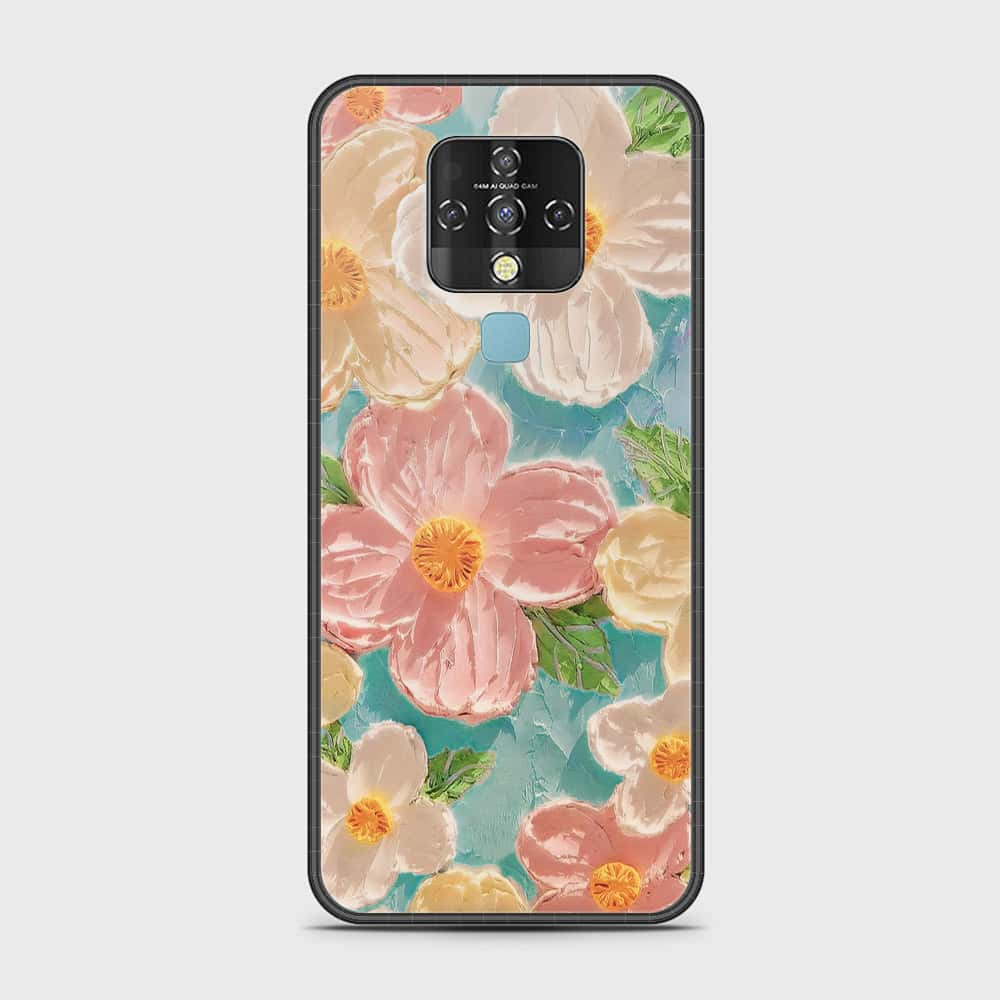 Tecno Camon 16 Cover - Floral Series - Design 16 - Cyan & Pink - HQ Ultra Shine Premium Infinity Glass Soft Silicon Borders Case