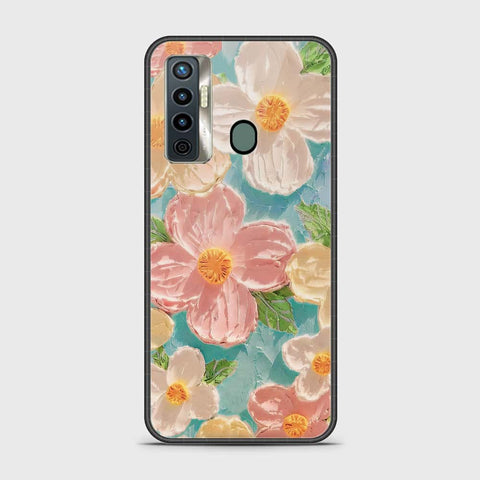 Tecno Camon 17 Cover - Floral Series - Design 16 - Cyan & Pink - HQ Ultra Shine Premium Infinity Glass Soft Silicon Borders Case