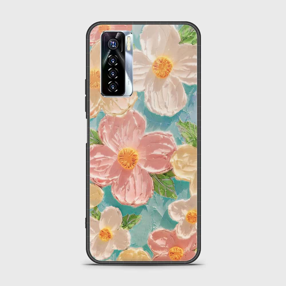 Tecno Camon 17 Pro Cover - Floral Series - Design 16 - Cyan & Pink - HQ Ultra Shine Premium Infinity Glass Soft Silicon Borders Case