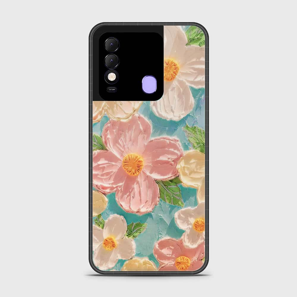 Tecno Spark 8 Cover - Floral Series - Design 16 - Cyan & Pink - HQ Ultra Shine Premium Infinity Glass Soft Silicon Borders Case