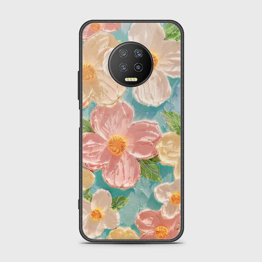 Infinix Note 7 Cover - Floral Series - Design 16 - Cyan & Pink - HQ Ultra Shine Premium Infinity Glass Soft Silicon Borders Case