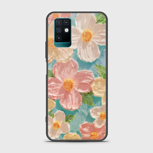 Infinix Note 10 Cover - Floral Series - Design 16 - Cyan & Pink - HQ Ultra Shine Premium Infinity Glass Soft Silicon Borders Case