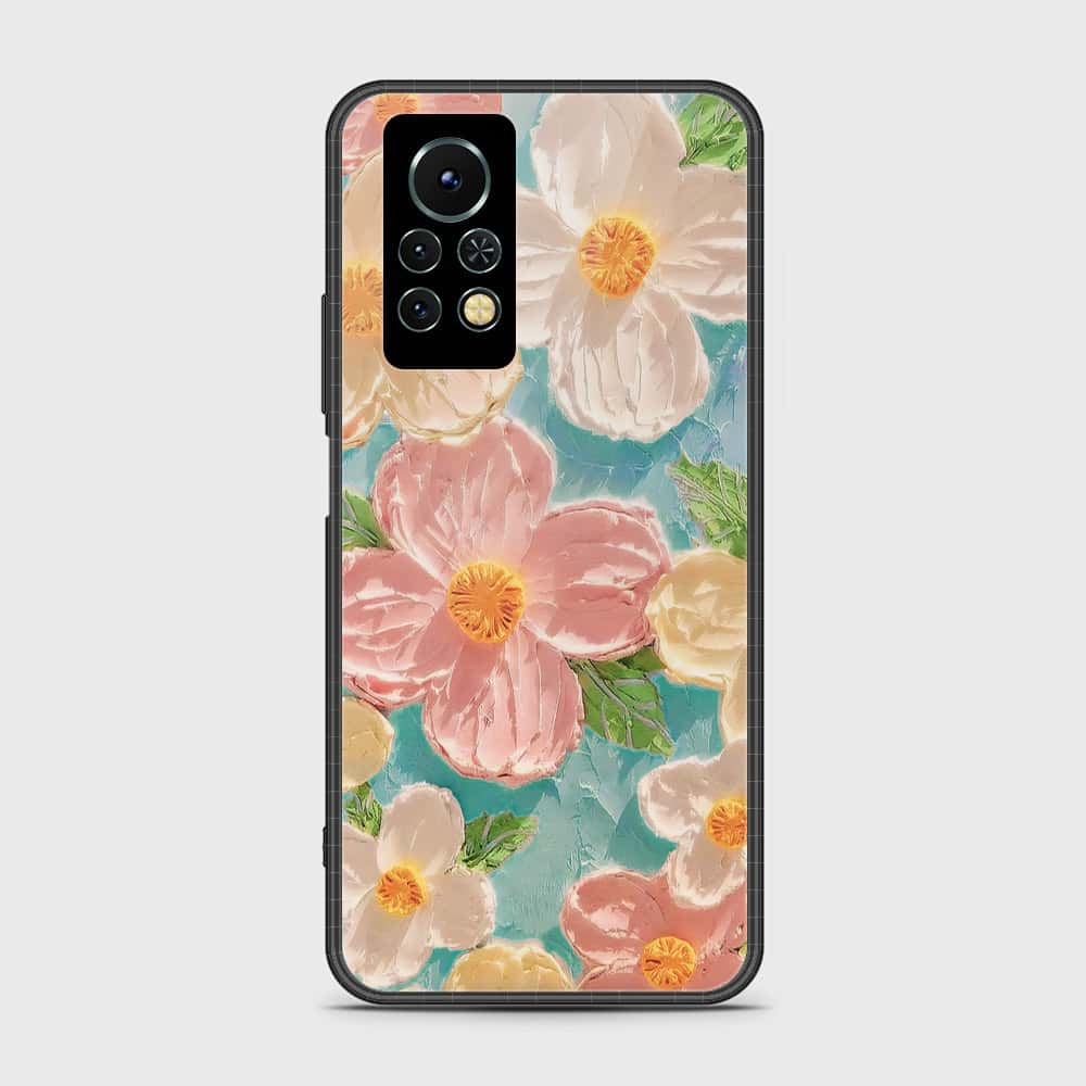 Infinix Note 11s Cover - Floral Series - Design 16 - Cyan & Pink - HQ Ultra Shine Premium Infinity Glass Soft Silicon Borders Case