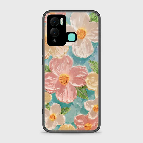 Infinix Hot 12 Play Cover - Floral Series - Design 16 - Cyan & Pink - HQ Ultra Shine Premium Infinity Glass Soft Silicon Borders Case