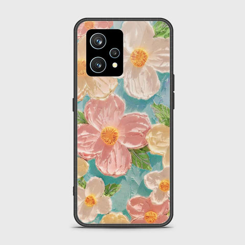 Realme 9 4G Cover - Floral Series - Design 16 - Cyan & Pink - HQ Ultra Shine Premium Infinity Glass Soft Silicon Borders Case