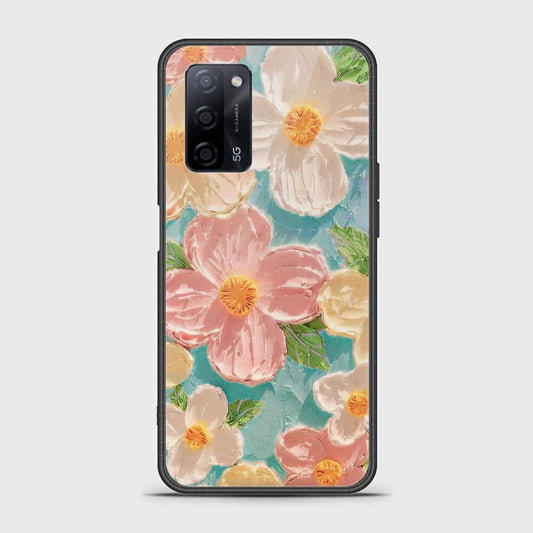 Oppo A55 5G Cover - Floral Series - Design 16 - Cyan & Pink - HQ Ultra Shine Premium Infinity Glass Soft Silicon Borders Case