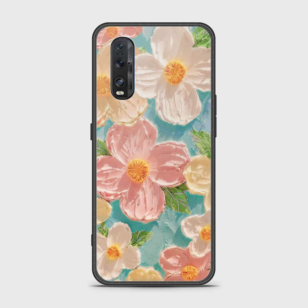 Oppo Find X2 Cover - Floral Series - Design 16 - Cyan & Pink - HQ Ultra Shine Premium Infinity Glass Soft Silicon Borders Case