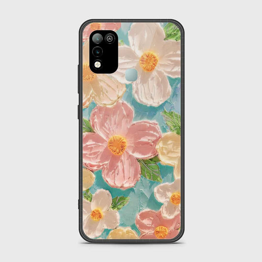 Infinix Hot 10 Play Cover - Floral Series - Design 16 - Cyan & Pink - HQ Ultra Shine Premium Infinity Glass Soft Silicon Borders Case