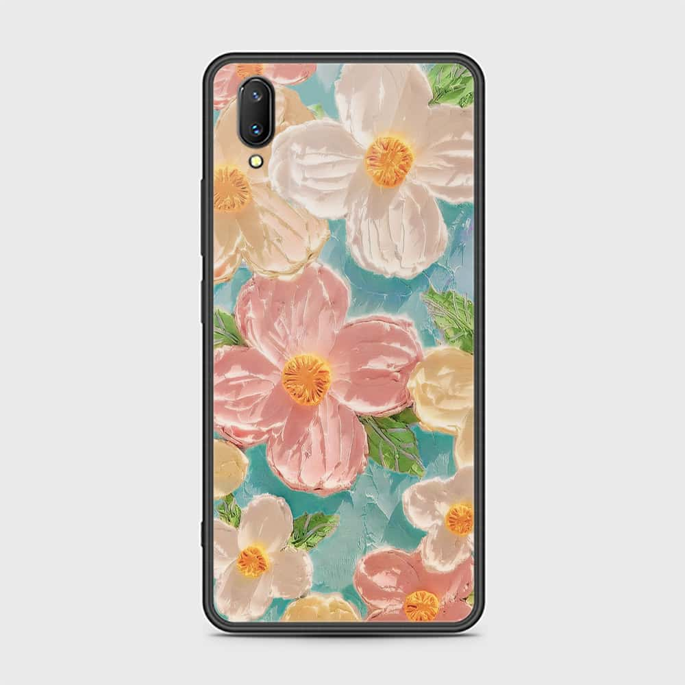 Vivo V11 Pro Cover - Floral Series - Design 16 - Cyan & Pink - HQ Ultra Shine Premium Infinity Glass Soft Silicon Borders Case