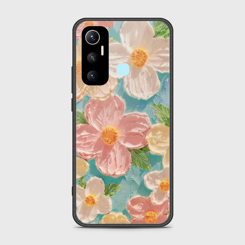 Infinix Hot 11 Cover - Floral Series - Design 16 - Cyan & Pink - HQ Ultra Shine Premium Infinity Glass Soft Silicon Borders Case