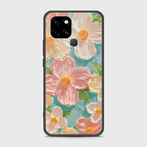 Infinix Smart 6 Cover - Floral Series - Design 16 - Cyan & Pink - HQ Ultra Shine Premium Infinity Glass Soft Silicon Borders Case