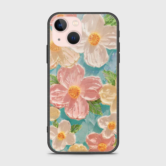 iPhone 14 Plus Cover - Floral Series - Design 16 - Cyan & Pink - HQ Ultra Shine Premium Infinity Glass Soft Silicon Borders Case