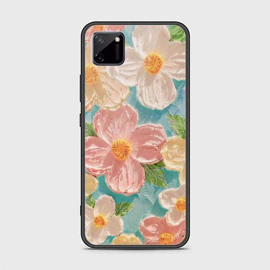 Realme C11 Cover - Floral Series - Design 16 - Cyan & Pink - HQ Ultra Shine Premium Infinity Glass Soft Silicon Borders Case