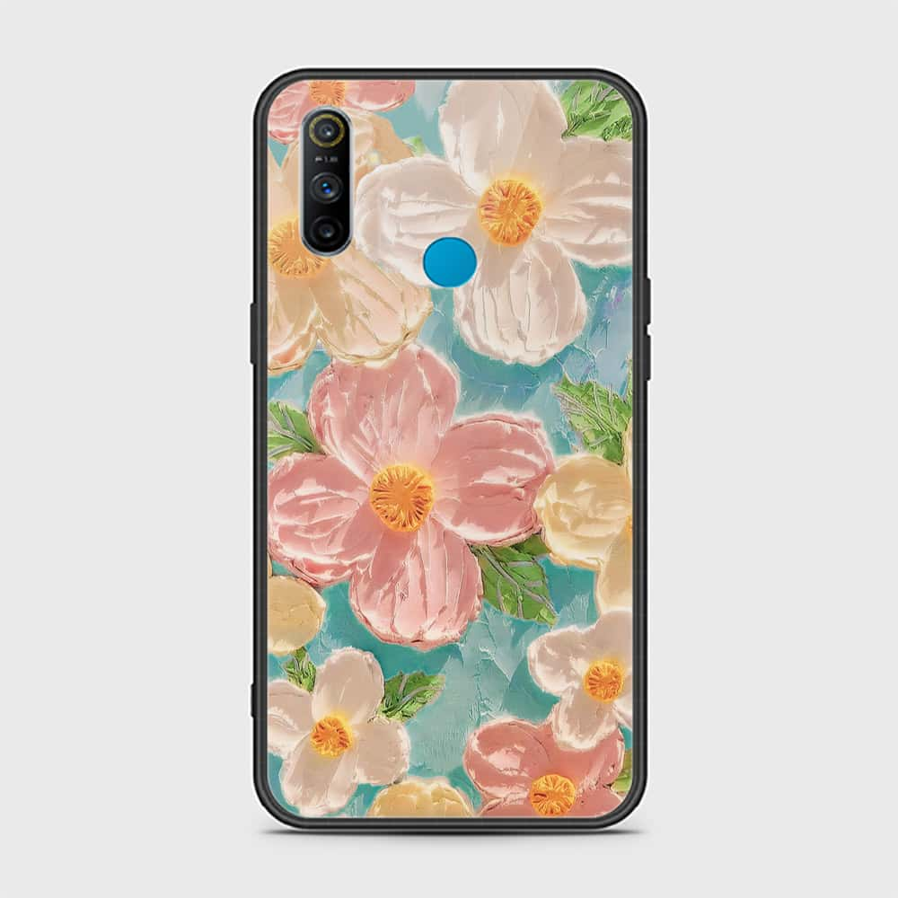 Realme 6i Cover - Floral Series - Design 16 - Cyan & Pink - HQ Ultra Shine Premium Infinity Glass Soft Silicon Borders Case