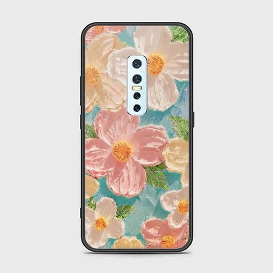 Vivo V17 Pro Cover - Floral Series - Design 16 - Cyan & Pink - HQ Ultra Shine Premium Infinity Glass Soft Silicon Borders Case