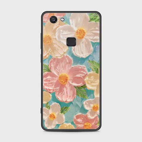 Vivo V7 Cover - Floral Series - Design 16 - Cyan & Pink - HQ Ultra Shine Premium Infinity Glass Soft Silicon Borders Case