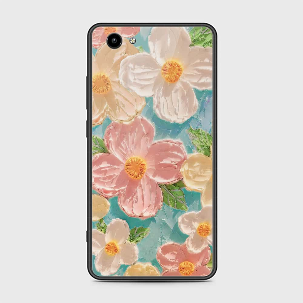 Vivo Y71 Cover - Floral Series - Design 16 - Cyan & Pink - HQ Ultra Shine Premium Infinity Glass Soft Silicon Borders Case