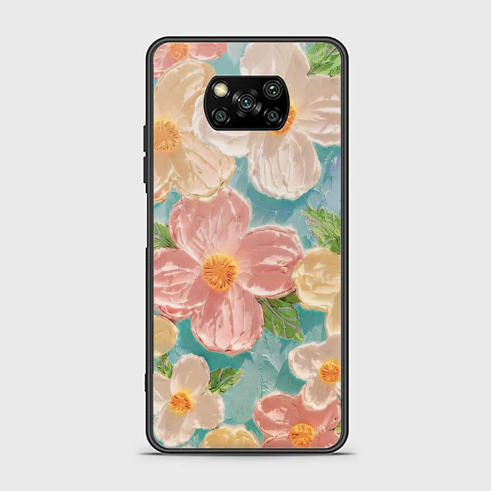 Xiaomi Poco X3 Cover - Floral Series - Design 16 - Cyan & Pink - HQ Ultra Shine Premium Infinity Glass Soft Silicon Borders Case