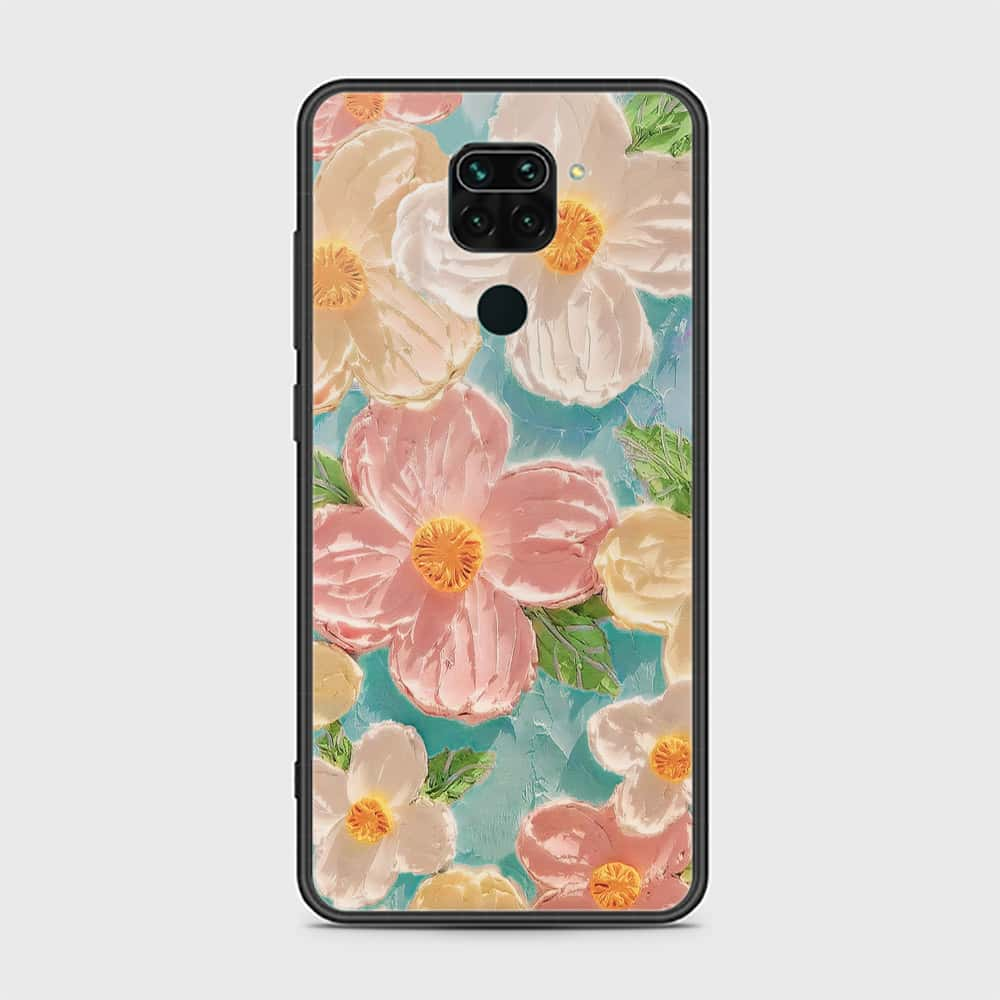 Xiaomi Redmi Note 9 Cover - Floral Series - Design 16 - Cyan & Pink - HQ Ultra Shine Premium Infinity Glass Soft Silicon Borders Case