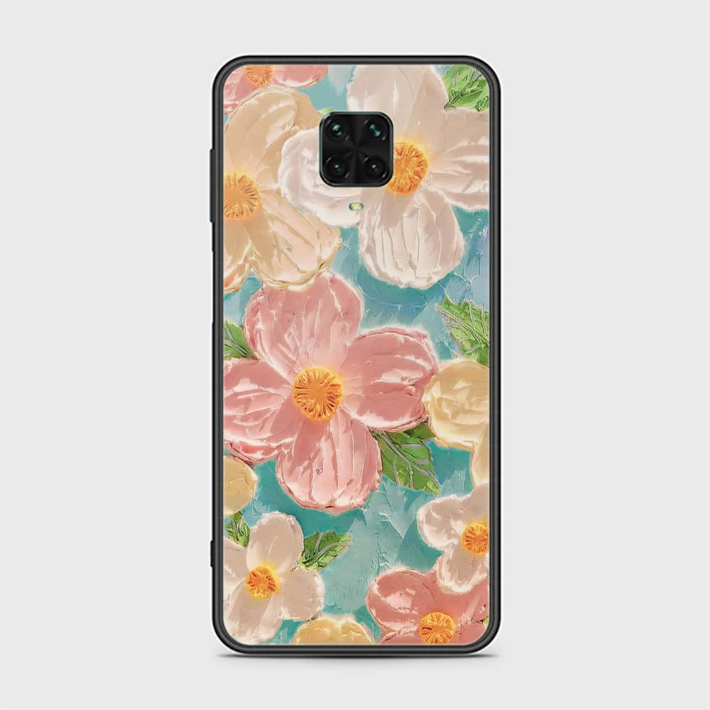 Xiaomi Redmi Note 9 Pro Cover - Floral Series - Design 16 - Cyan & Pink - HQ Ultra Shine Premium Infinity Glass Soft Silicon Borders Case