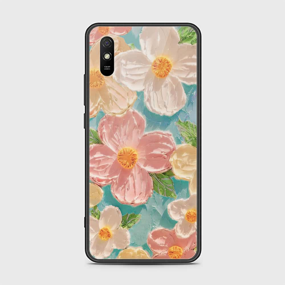 Xiaomi Redmi 9A Cover - Floral Series - Design 16 - Cyan & Pink - HQ Ultra Shine Premium Infinity Glass Soft Silicon Borders Case