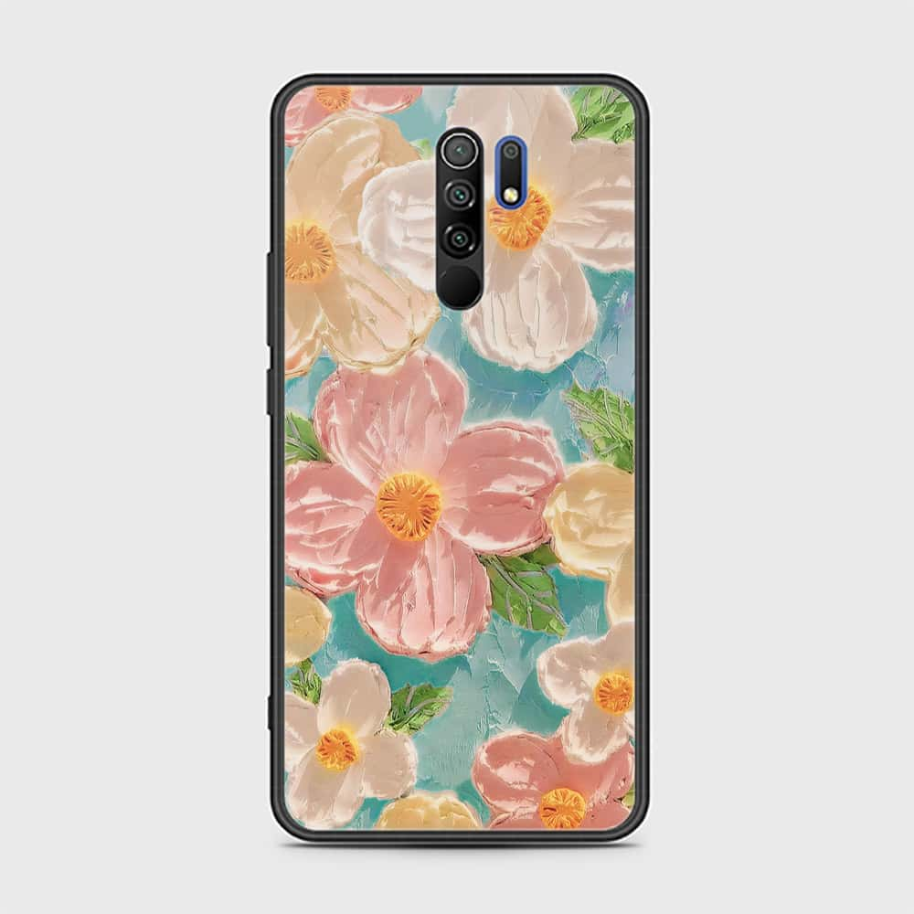 Xiaomi Redmi 9 Cover - Floral Series - Design 16 - Cyan & Pink - HQ Ultra Shine Premium Infinity Glass Soft Silicon Borders Case