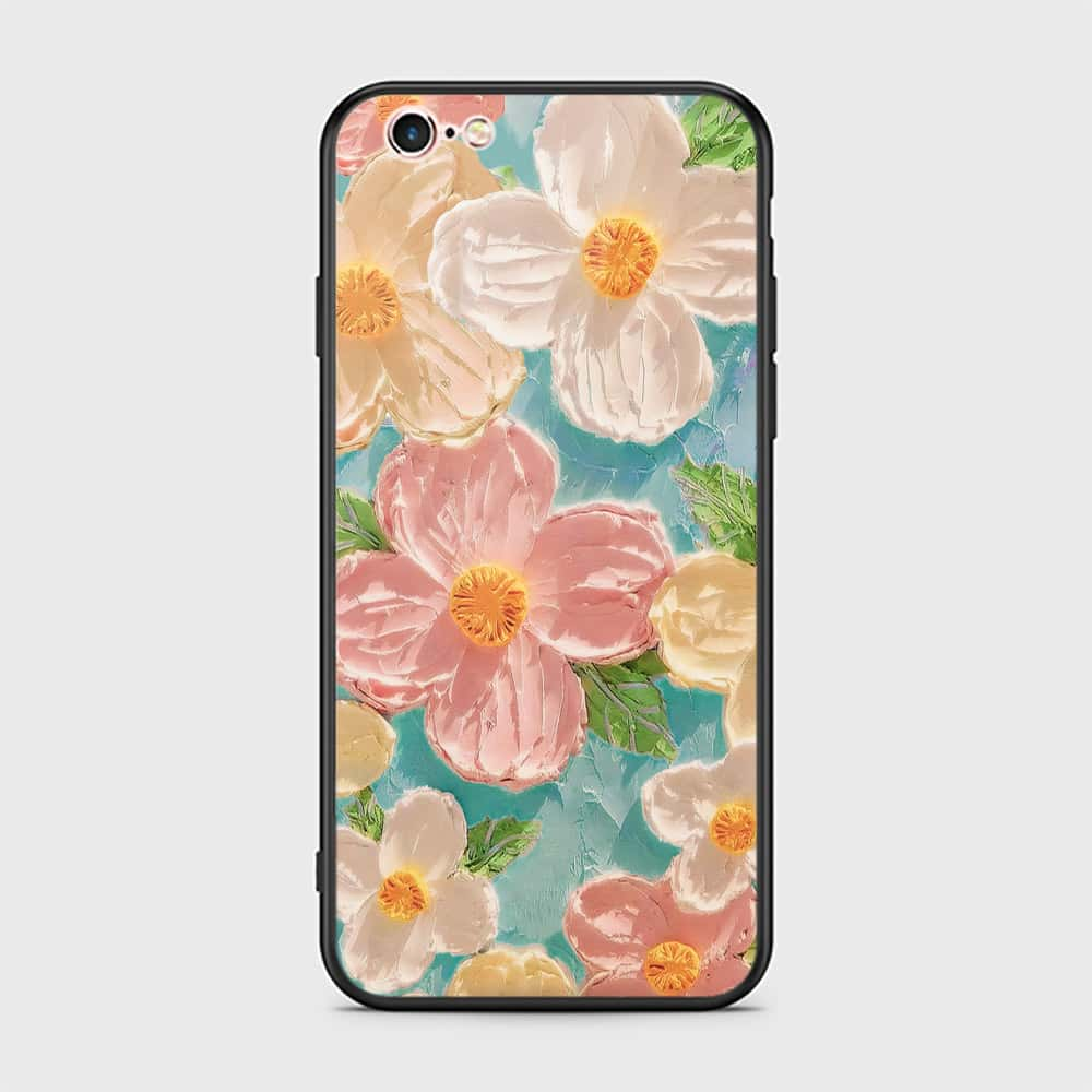 iPhone 6S / 6 Cover - Floral Series - Design 16 - Cyan & Pink - HQ Ultra Shine Premium Infinity Glass Soft Silicon Borders Case