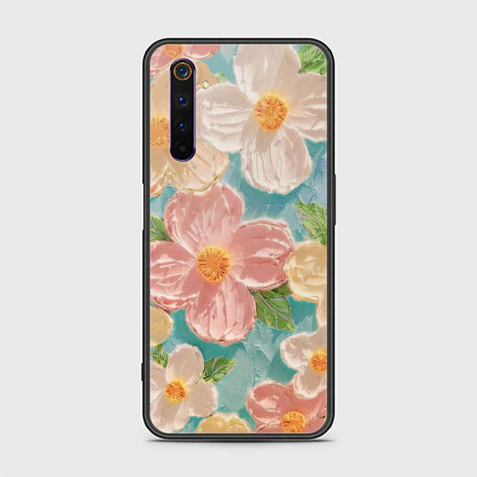 Realme 6 Pro Cover - Floral Series - Design 16 - Cyan & Pink - HQ Ultra Shine Premium Infinity Glass Soft Silicon Borders Case