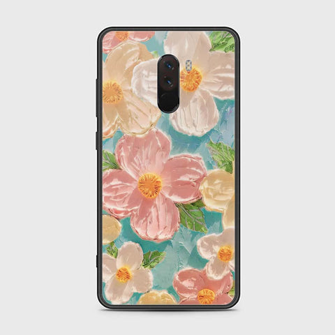 Xiaomi Pocophone F1 Cover - Floral Series - Design 16 - Cyan & Pink - HQ Ultra Shine Premium Infinity Glass Soft Silicon Borders Case