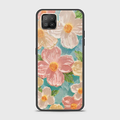 Oppo F17 Pro Cover - Floral Series - Design 16 - Cyan & Pink - HQ Ultra Shine Premium Infinity Glass Soft Silicon Borders Case