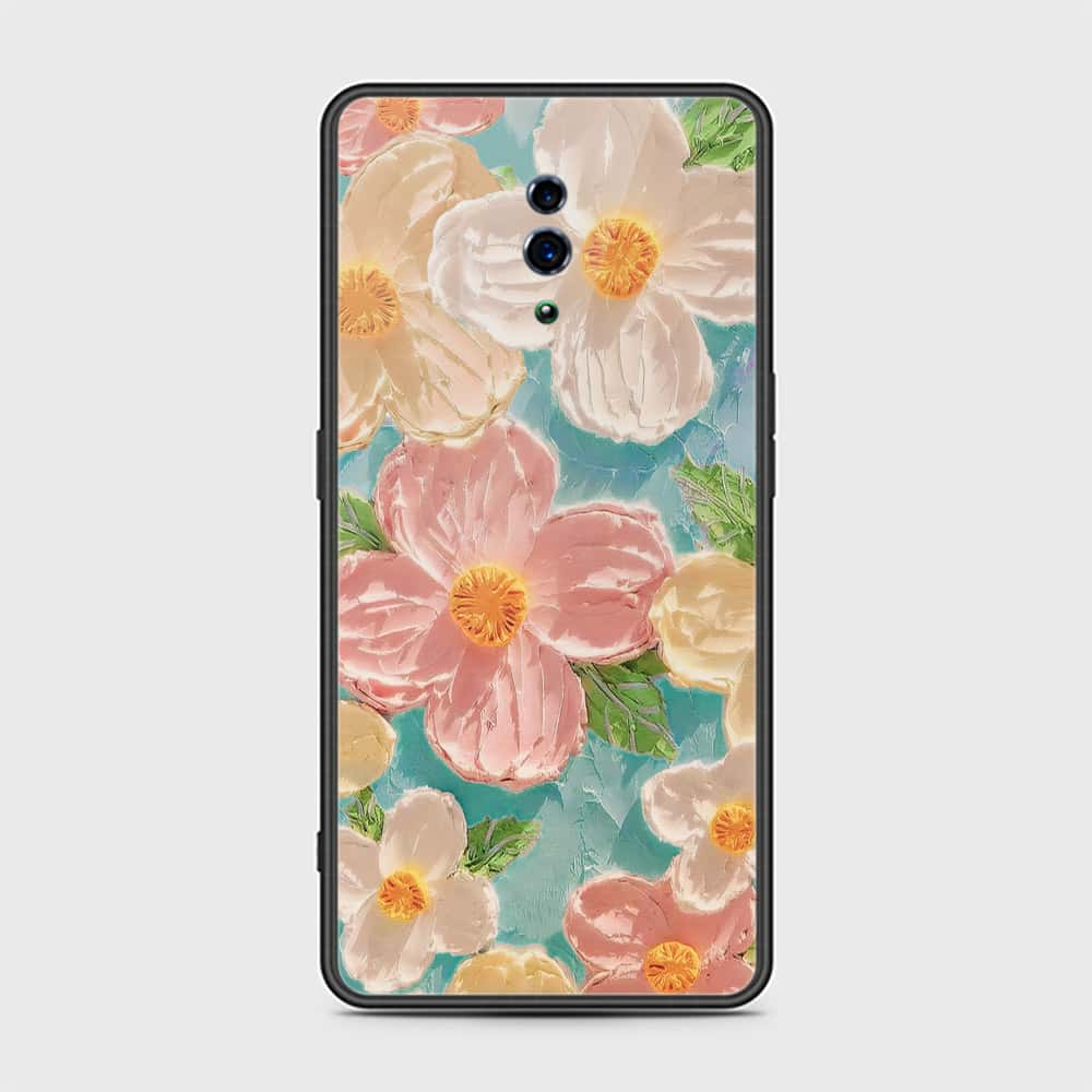 Oppo Reno Cover - Floral Series - Design 16 - Cyan & Pink - HQ Ultra Shine Premium Infinity Glass Soft Silicon Borders Case