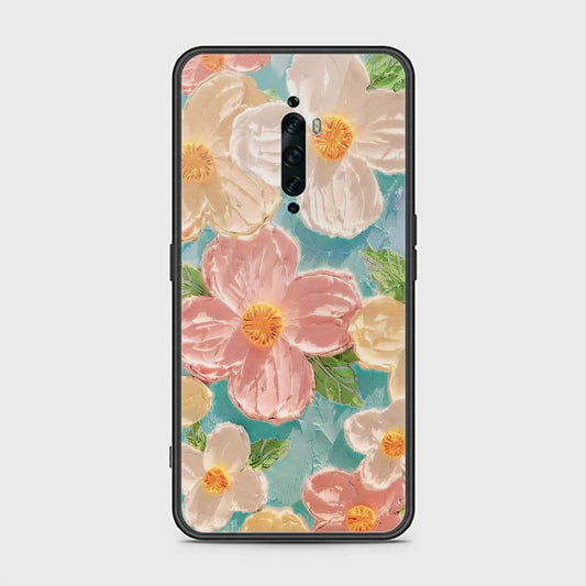 Oppo Reno 2Z Cover - Floral Series - Design 16 - Cyan & Pink - HQ Ultra Shine Premium Infinity Glass Soft Silicon Borders Case