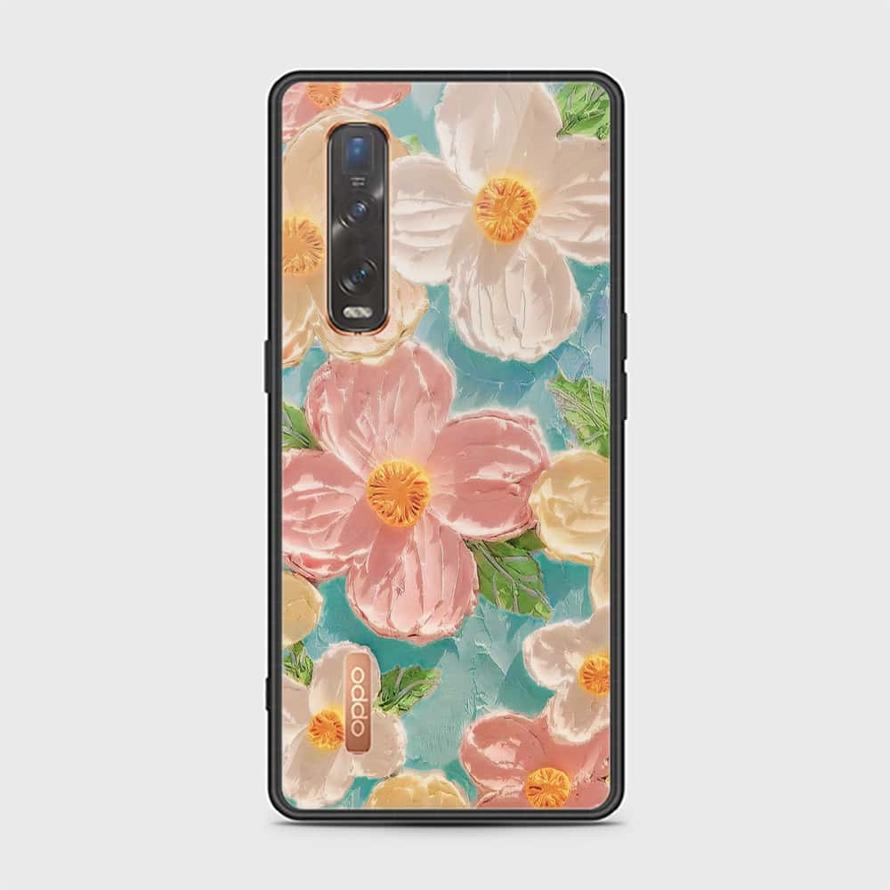 Oppo Find X2 Pro Cover - Floral Series - Design 16 - Cyan & Pink - HQ Ultra Shine Premium Infinity Glass Soft Silicon Borders Case