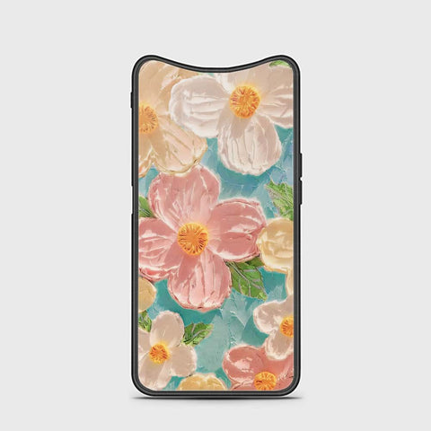 Oppo Find X Cover - Floral Series - Design 16 - Cyan & Pink - HQ Ultra Shine Premium Infinity Glass Soft Silicon Borders Case