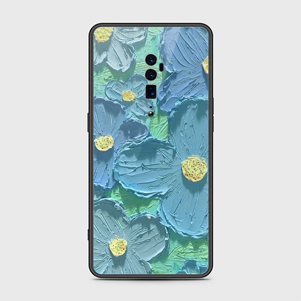 Oppo Reno 10x Zoom Cover - Floral Series - Design 1 - Purple & Aqua - HQ Ultra Shine Premium Infinity Glass Soft Silicon Borders Case