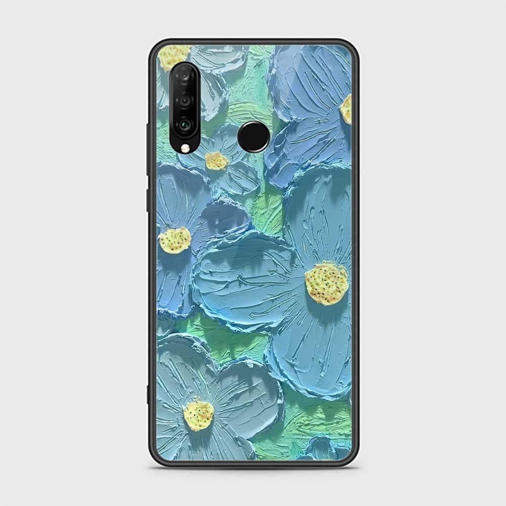 Huawei P30 lite Cover - Floral Series - Design 1 - Purple & Aqua - HQ Ultra Shine Premium Infinity Glass Soft Silicon Borders Case