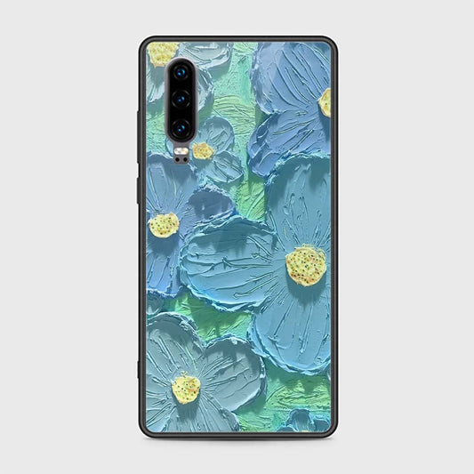 Huawei P30 Cover - Floral Series - Design 1 - Purple & Aqua - HQ Ultra Shine Premium Infinity Glass Soft Silicon Borders Case