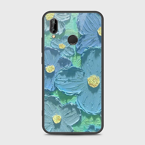 Huawei P20 Lite Cover - Floral Series - Design 1 - Purple & Aqua - HQ Ultra Shine Premium Infinity Glass Soft Silicon Borders Case