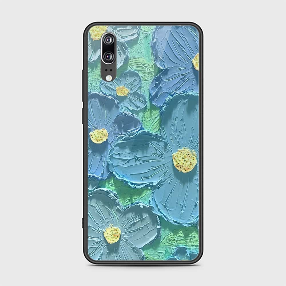 Huawei P20 Cover - Floral Series - Design 1 - Purple & Aqua - HQ Ultra Shine Premium Infinity Glass Soft Silicon Borders Case