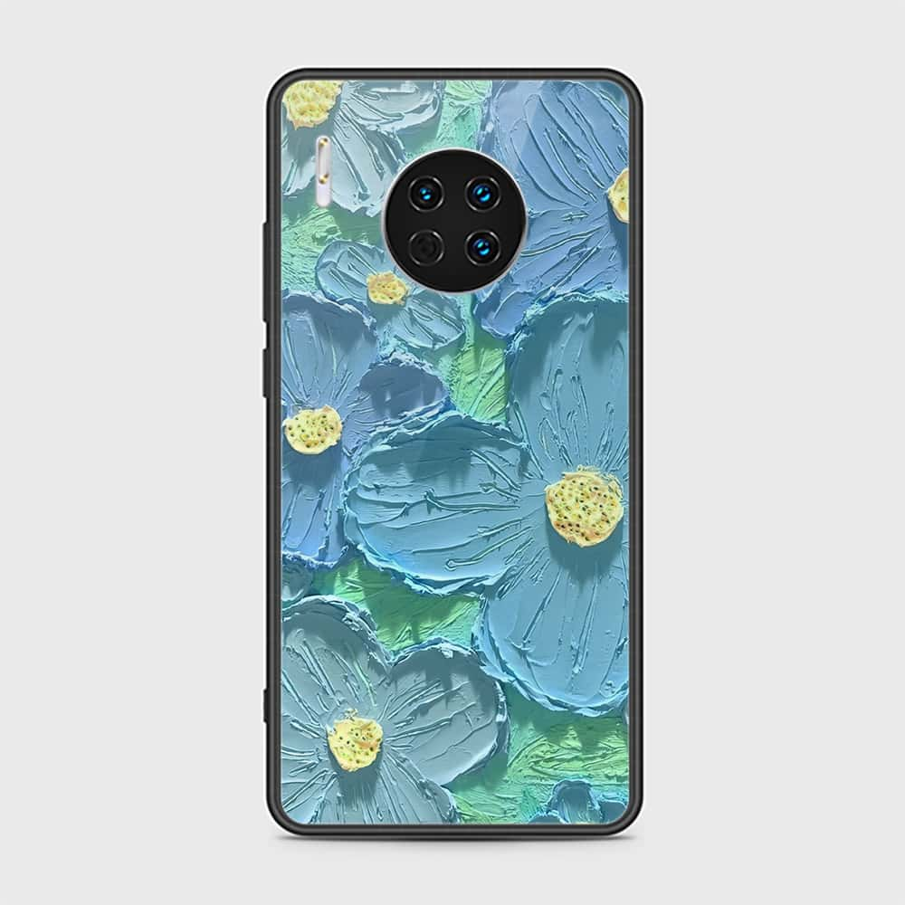 Huawei Mate 30 Cover - Floral Series - Design 1 - Purple & Aqua - HQ Ultra Shine Premium Infinity Glass Soft Silicon Borders Case