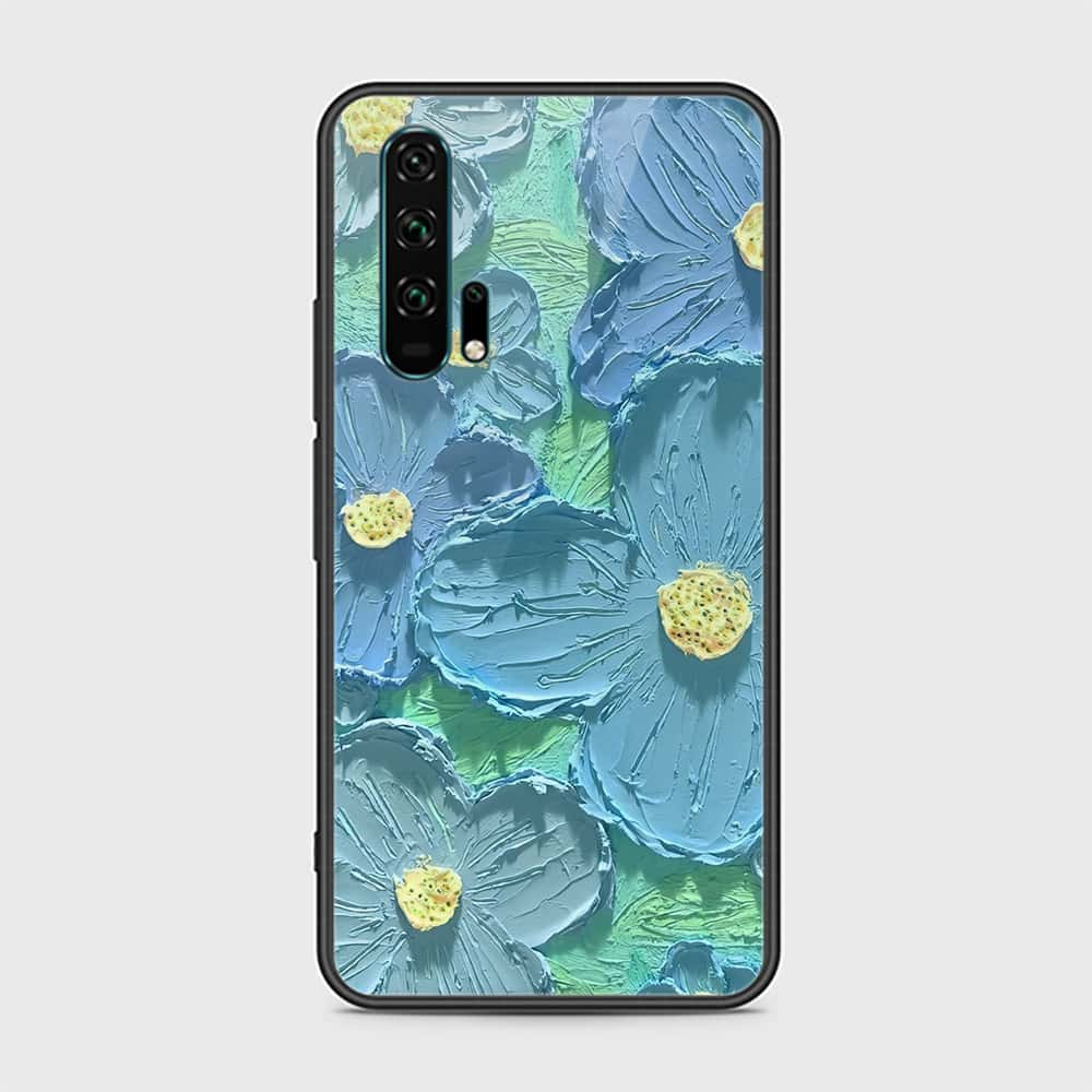 Honor 20 Pro Cover - Floral Series - Design 1 - Purple & Aqua - HQ Ultra Shine Premium Infinity Glass Soft Silicon Borders Case