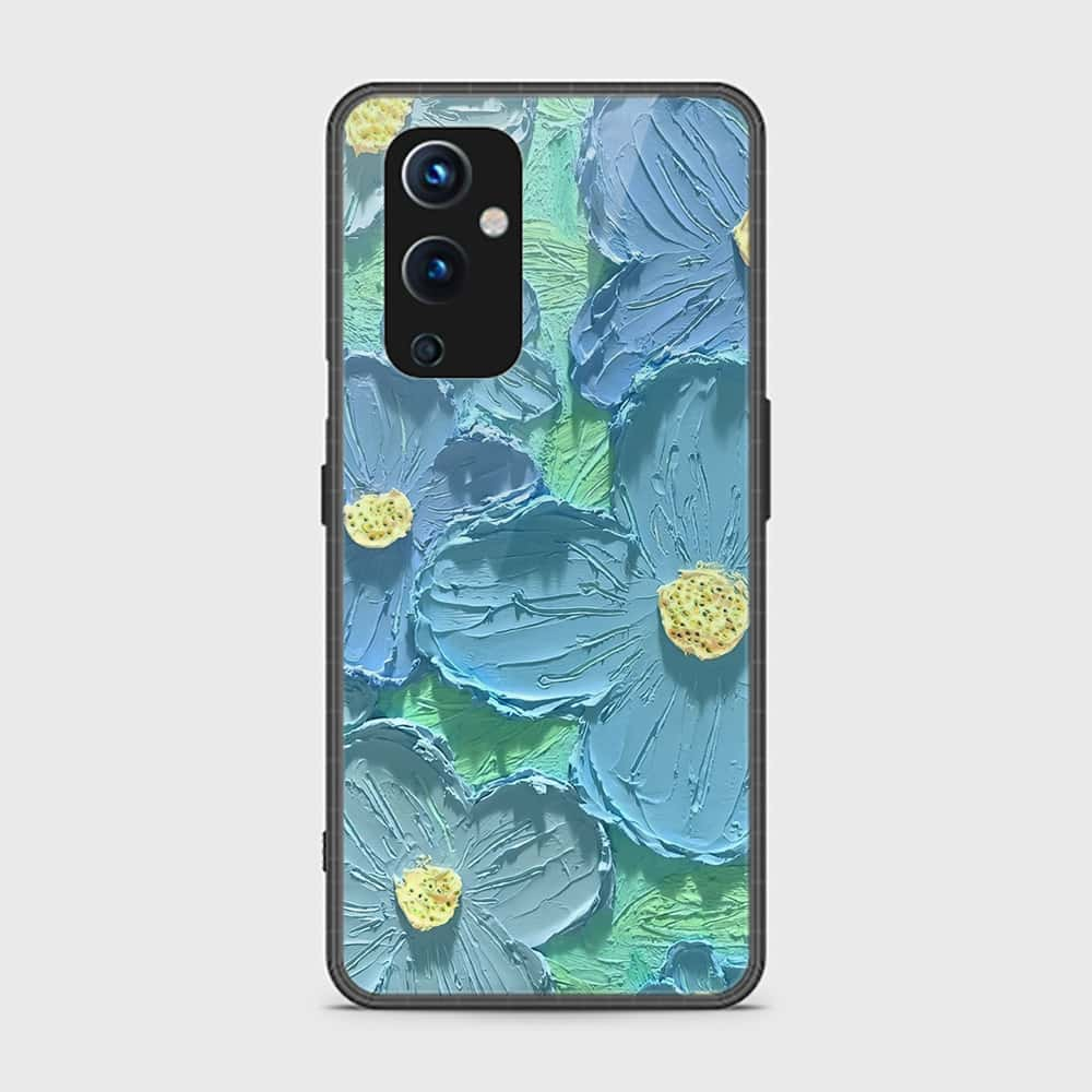 OnePlus 9 Cover - Floral Series - Design 1 - Purple & Aqua - HQ Ultra Shine Premium Infinity Glass Soft Silicon Borders Case