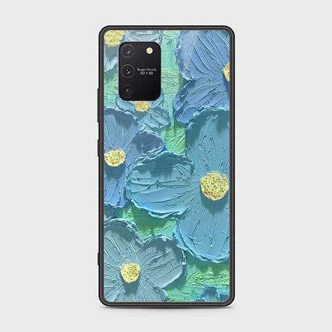 Samsung Galaxy A91 Cover - Floral Series - Design 1 - Purple & Aqua - HQ Ultra Shine Premium Infinity Glass Soft Silicon Borders Case