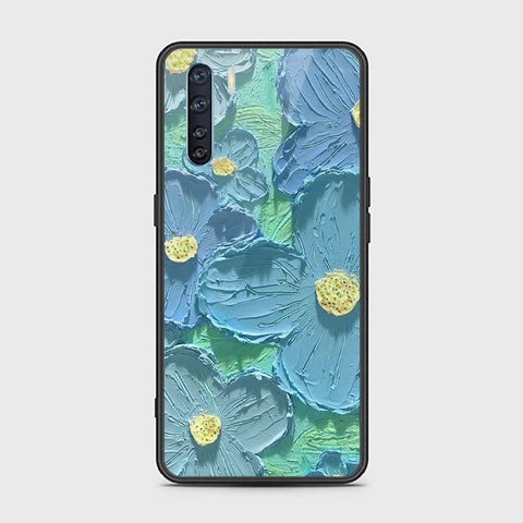 Oppo Reno 3 Cover - Floral Series - Design 1 - Purple & Aqua - HQ Ultra Shine Premium Infinity Glass Soft Silicon Borders Case