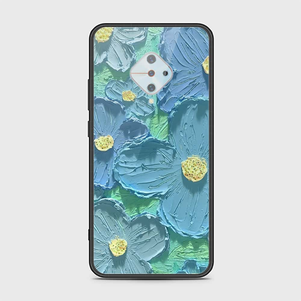 Vivo S1 Pro Cover - Floral Series - Design 1 - Purple & Aqua - HQ Ultra Shine Premium Infinity Glass Soft Silicon Borders Case