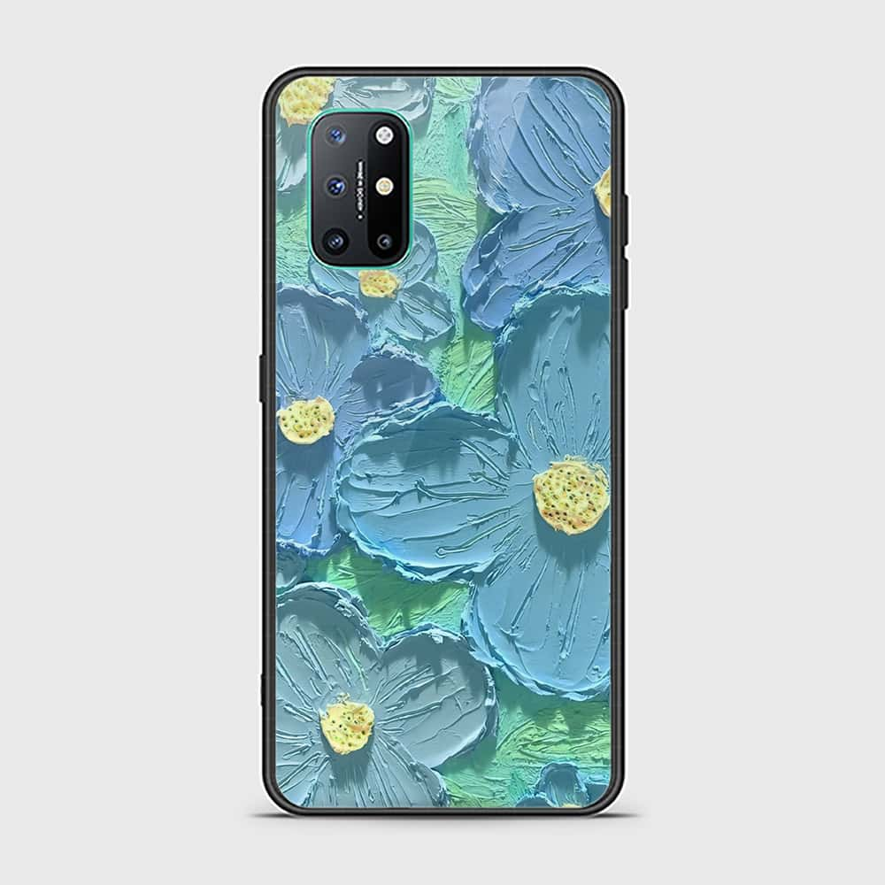 OnePlus 8T Cover - Floral Series - Design 1 - Purple & Aqua - HQ Ultra Shine Premium Infinity Glass Soft Silicon Borders Case