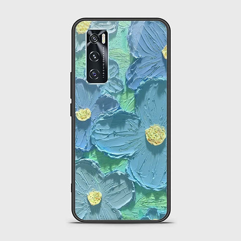 Vivo V20 SE Cover - Floral Series - Design 1 - Purple & Aqua - HQ Ultra Shine Premium Infinity Glass Soft Silicon Borders Case