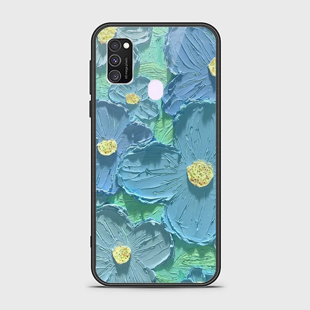 Samsung Galaxy M30s Cover - Floral Series - Design 1 - Purple & Aqua - HQ Ultra Shine Premium Infinity Glass Soft Silicon Borders Case