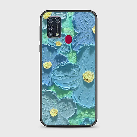 Samsung Galaxy M31 Cover - Floral Series - Design 1 - Purple & Aqua - HQ Ultra Shine Premium Infinity Glass Soft Silicon Borders Case